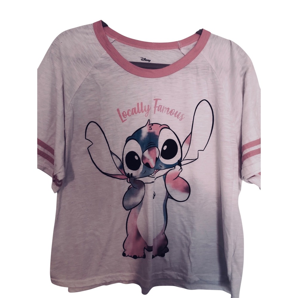 Disney Stitch Locally Famous Pink White Raglan T-Shirt 2XL Womens